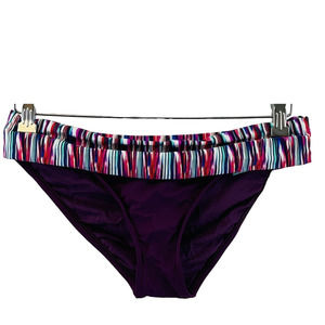 Womens L Sunsets Unforgettable‎ Bottom Multi Striped Wine Hipster Swim Bottoms